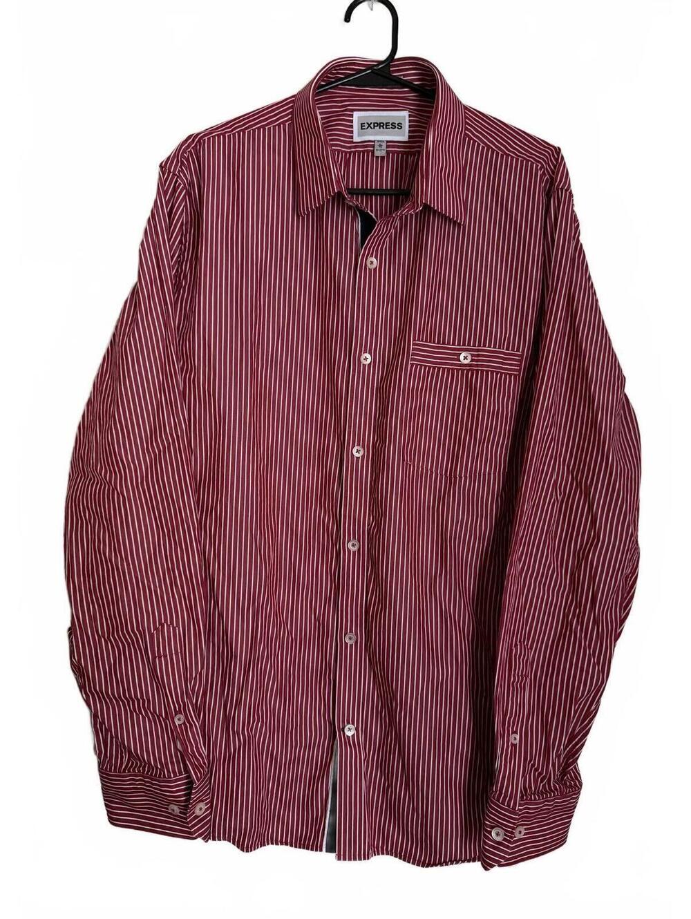 Express Men's Shirt Size XL Extra Large Red White Striped Office Casual Cotton